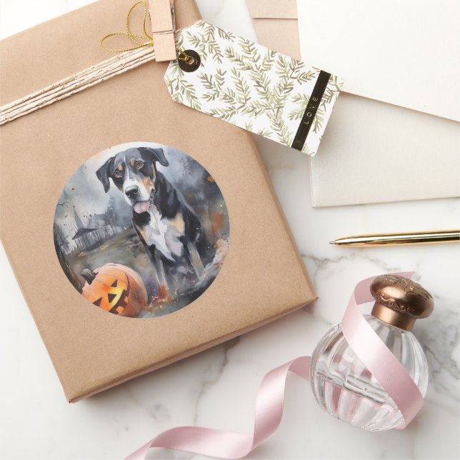 Pegatina Redonda Halloween Gran Suiza Con Calabazas Temerosas (Regalar)