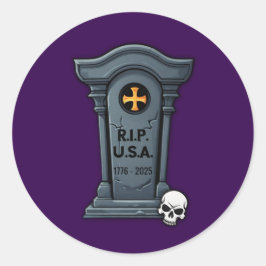 Pegatina Redonda Halloween Gravestone R.I.P. U.S.A.