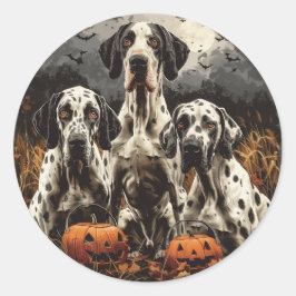 Pegatina Redonda Halloween Great Dane Dogs Jack O Lantern