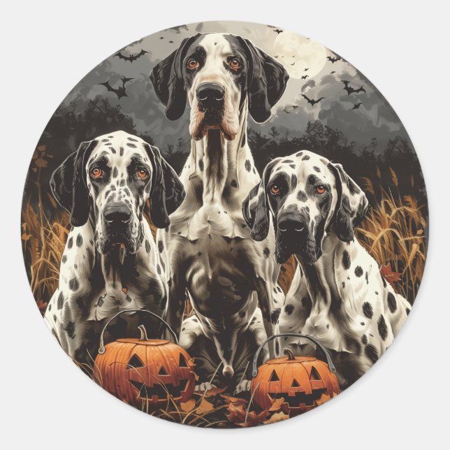 Pegatina Redonda Halloween Great Dane Dogs Jack O Lantern (Anverso)