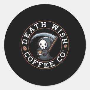 Pegatina Redonda Halloween Grim Reaper Bebe Café Death Wish C