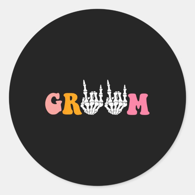 Pegatina Redonda Halloween Groom Bride Skeleton Boda Bachel (Anverso)