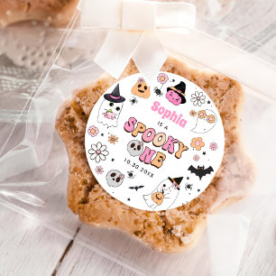 Pegatina Redonda Halloween Groovy Ghost Primer cumpleaños