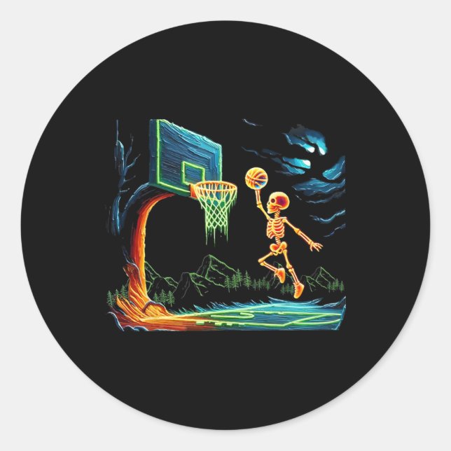 Pegatina Redonda Halloween Halloween masculino de slam Dunk Hoop (Anverso)