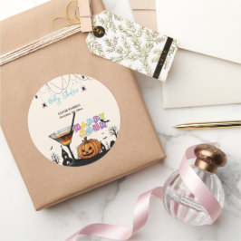 Pegatina Redonda Halloween Happy Hour Pumpkin Cocktail Baby Shower