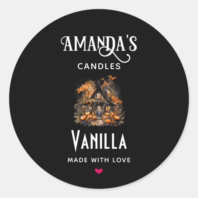 Pegatina Redonda Halloween Hauned House Candle Business (Anverso)