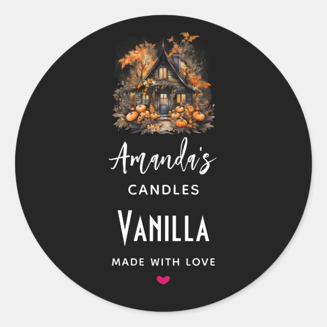 Pegatina Redonda Halloween Hauned House Candle Business (Anverso)