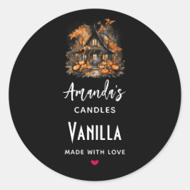 Pegatina Redonda Halloween Hauned House Candle Business