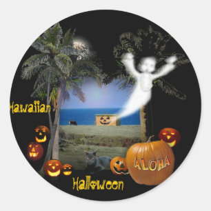 Pegatina Redonda Halloween hawaiano