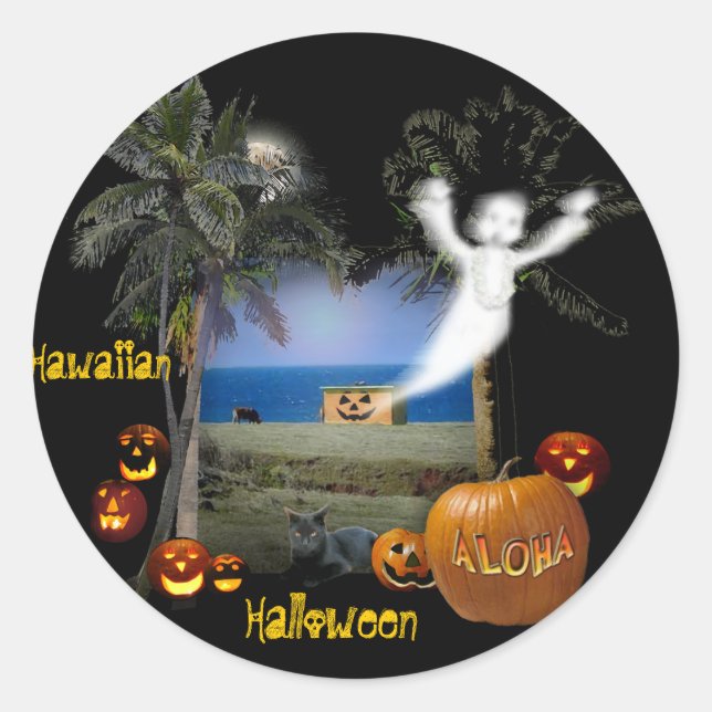 Pegatina Redonda Halloween hawaiano (Anverso)