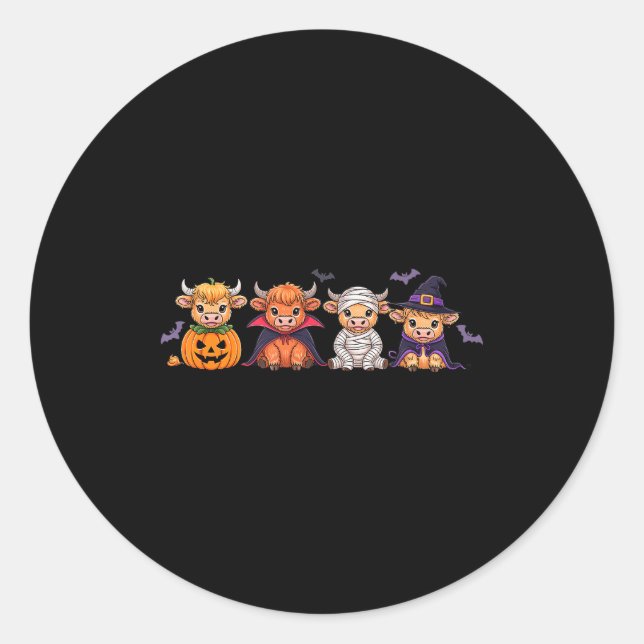 Pegatina Redonda Halloween Highland Cow  (Anverso)