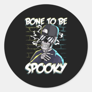 Pegatina Redonda Halloween Hip Hop Love Bone to be Spookone Skeleto