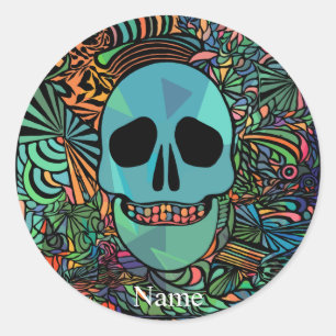 Pegatina Redonda Halloween Hippie Skull Thunder_Cove