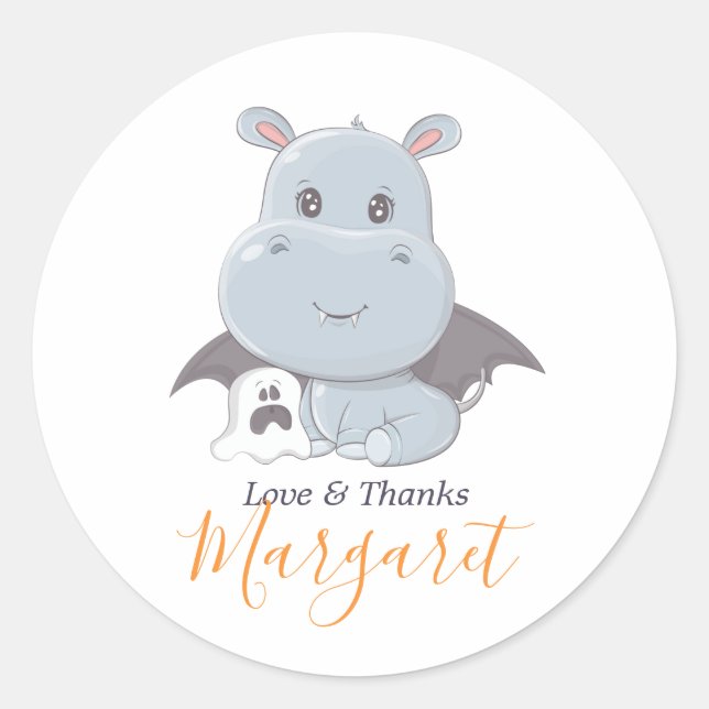 Pegatina Redonda Halloween Hippotamus Little Boo Baby Shower (Anverso)