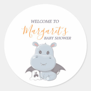Pegatina Redonda Halloween Hippotamus Little Boo Baby Shower