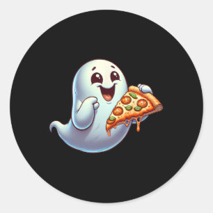 Pegatina Redonda Halloween Hombres Fantasma Comer Pizza Halloween N