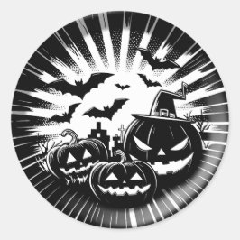 Pegatina Redonda Halloween in black and white