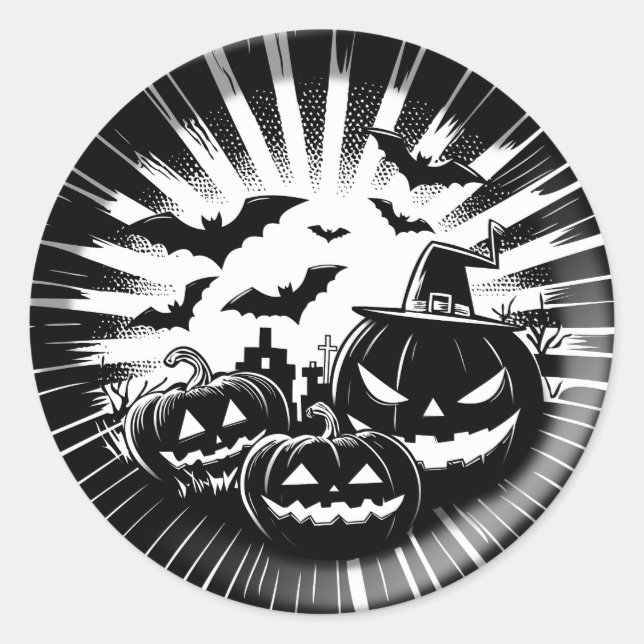 Pegatina Redonda Halloween in black and white (Anverso)