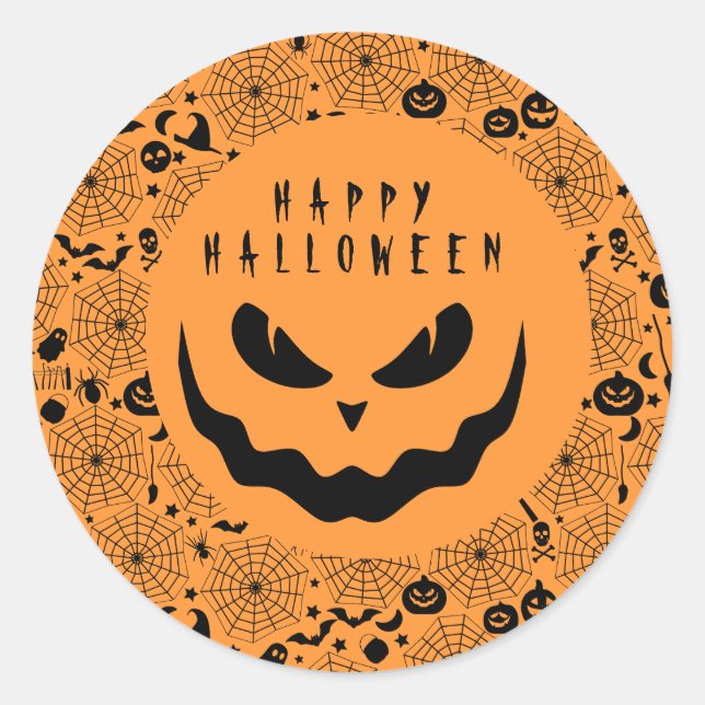 Pegatina Redonda Halloween Jack O Lantern Calabaza escalofriante ca (Anverso)