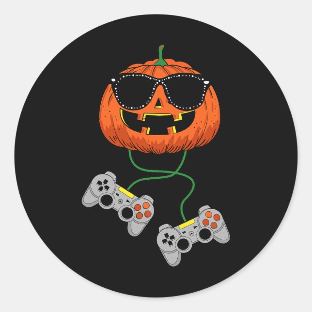 Pegatina Redonda Halloween Jack O Lantern Gamer Niños Hombres Diver (Anverso)