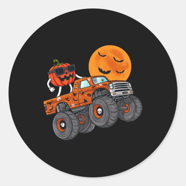 Pegatina Redonda Halloween Jack O Lantern Monster Truck Toddler Boy (Anverso)