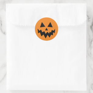 Pegatina Redonda Halloween Jack o Lantern Naranja Pumpkin Face