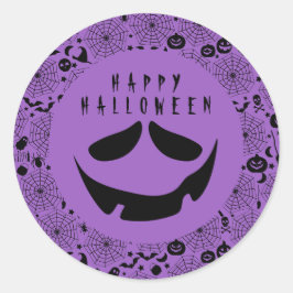Pegatina Redonda Halloween Jack O Lantern Pumpkin Face