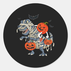 Pegatina Redonda Halloween Jack O Lantern Riding T Rex Boys Chicas 
