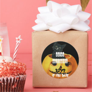 Pegatina Redonda HALLOWEEN Jack O' Lantern y Black Cat