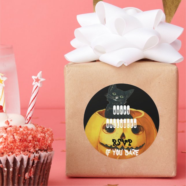 Pegatina Redonda HALLOWEEN Jack O' Lantern y Black Cat (Fiesta)