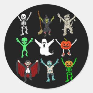 Pegatina Redonda Halloween Jubilación Bailando Monstruos Niños Chic