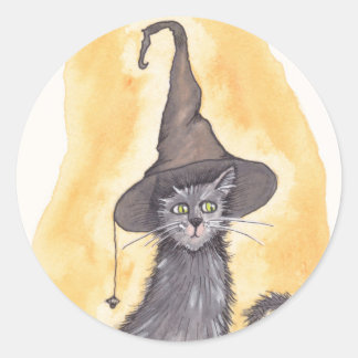 Pegatina Redonda Halloween Kitty Witch