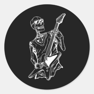 Pegatina Redonda Halloween Lazy Costume Skeleton Guitarra