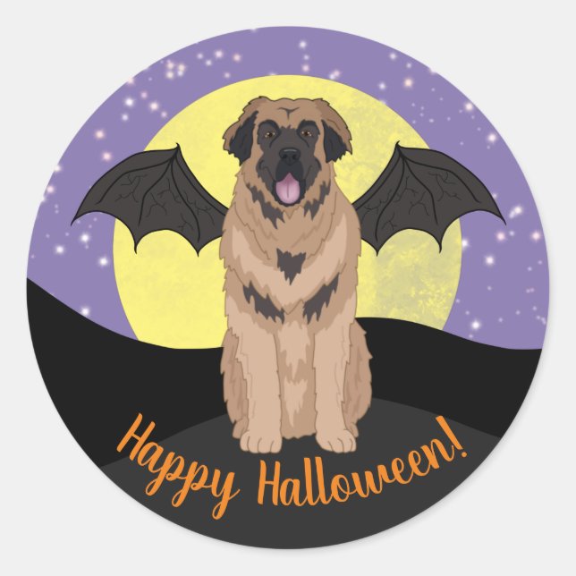 Pegatina Redonda Halloween Leonberger (Anverso)