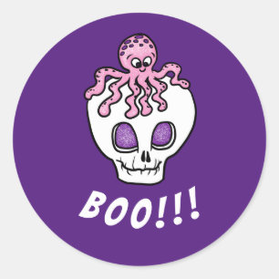Pegatina Redonda Halloween lindo cráneo amigable para niños persona