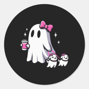 Pegatina Redonda Halloween lindo fantasma vagando perro fantasmagór