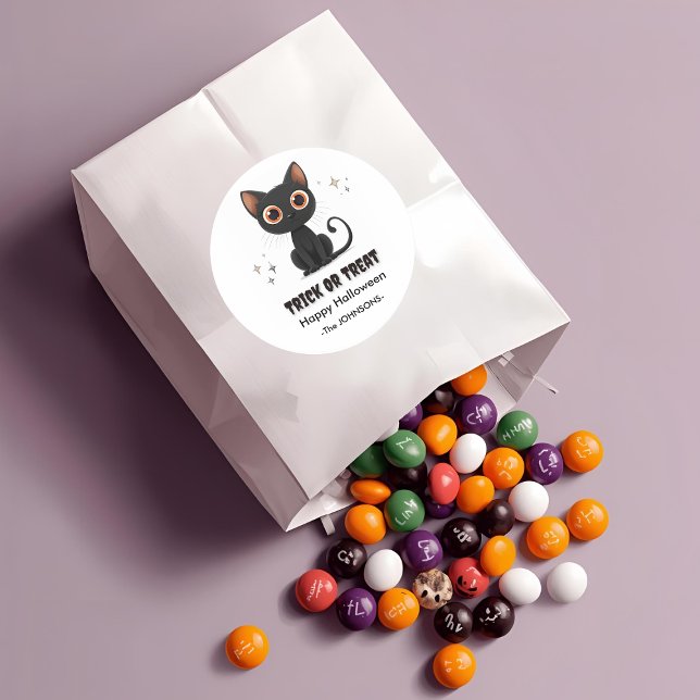 Pegatina Redonda Halloween lindo gato negro - Diseño de truco o tru (Subido por el creador)