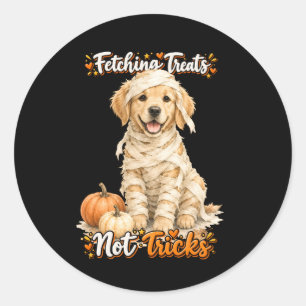 Pegatina Redonda Halloween Lindo Retriever Dorado Momia Trucos Negr