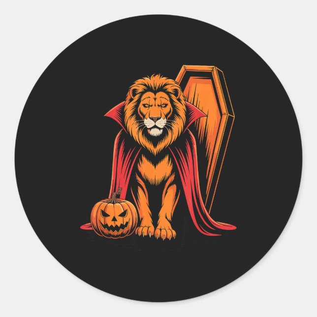 Pegatina Redonda Halloween Lion Coffin Lions  (Anverso)