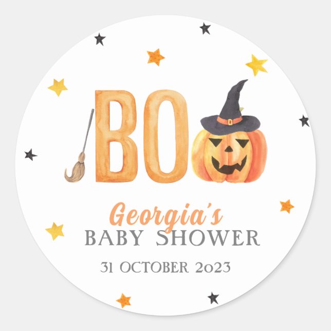 Pegatina Redonda Halloween Little BOO Baby Shower (Anverso)