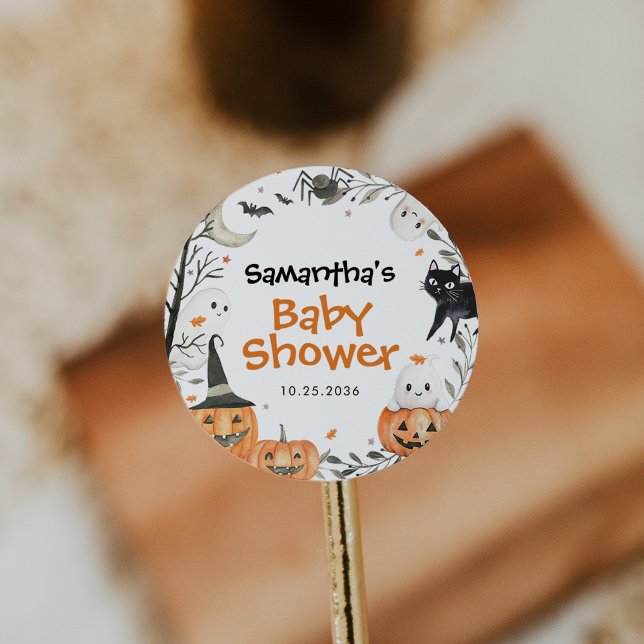Pegatina Redonda Halloween Little Boo Ghost Pumpkin Baby Shower (Subido por el creador)