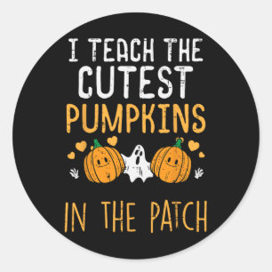 Pegatina Redonda Halloween Maestra Teach Cutest Pumpkins Fall Costu