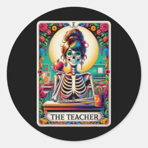 Pegatina Redonda Halloween Maestros Tarjeta Tarot Skeleton espeluzn