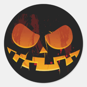 Pegatina Redonda Halloween Malvada cara de calabaza Jack-O-lantern