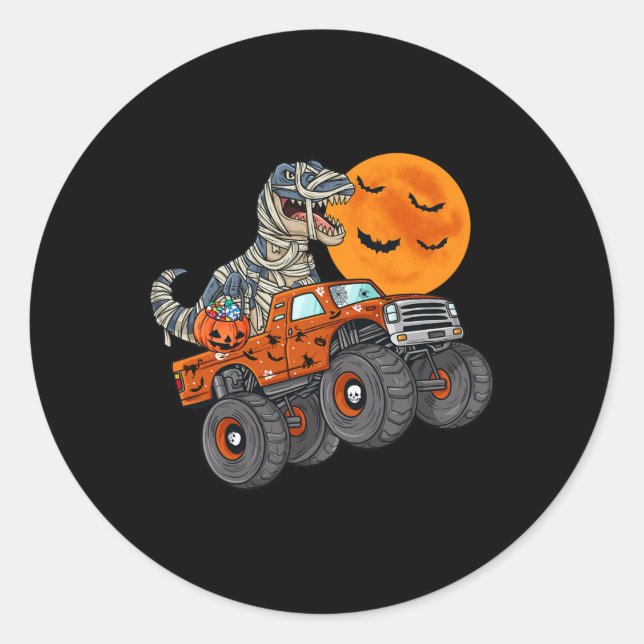 Pegatina Redonda Halloween Mamá Monstruo T Rex Camión Niños Adolesc (Anverso)
