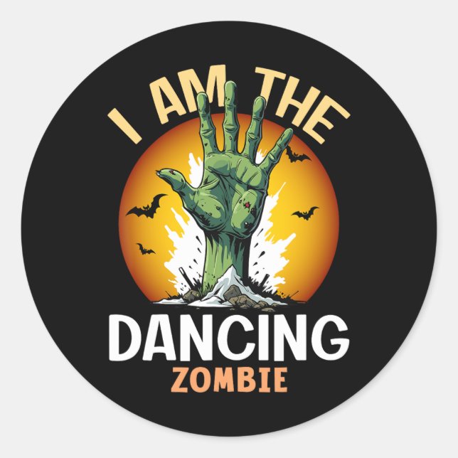 Pegatina Redonda Halloween Mateo Dancing Zombie Costume (Anverso)