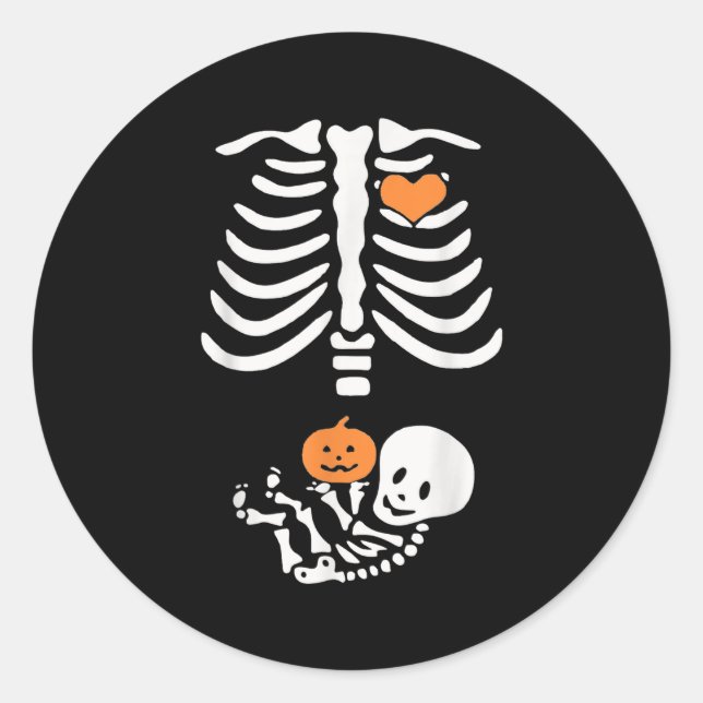 Pegatina Redonda Halloween Maternity Skeleton Baby Heart Pregnancy  (Anverso)