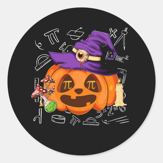 Pegatina Redonda Halloween Math Teacher Pumpkin Pie Pi Matemáticas (Anverso)