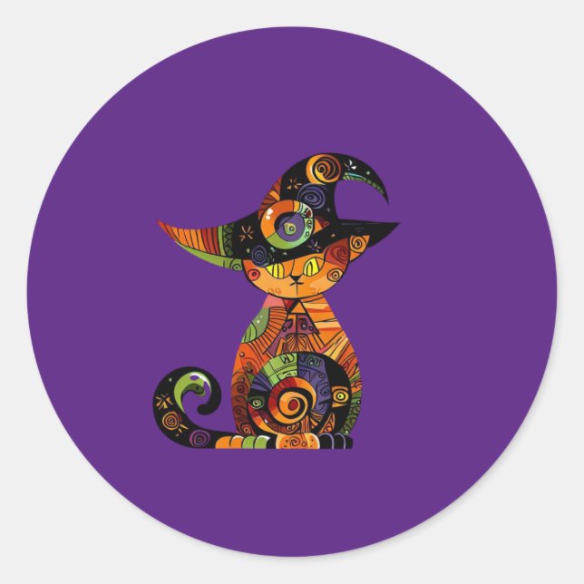 Pegatina Redonda Halloween/mística/gato/otoño (Anverso)