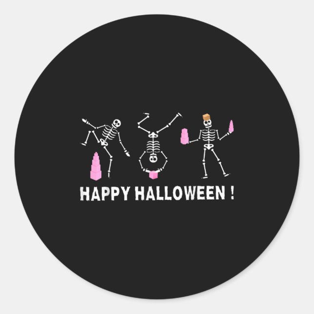 Pegatina Redonda Halloween Montessori Teacher Skeleton Dancing Educ (Anverso)